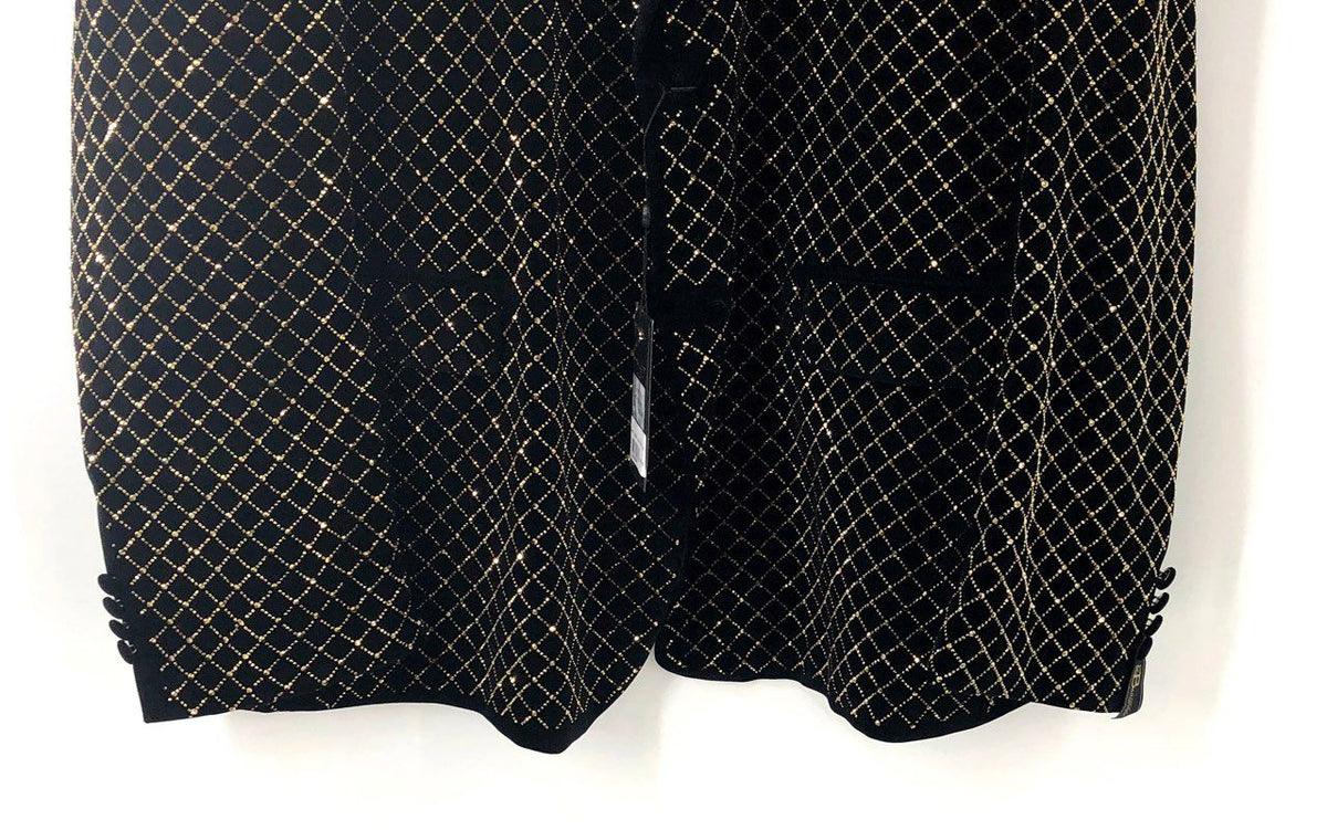 Barocco Men's Black Velvet Blazer Gold Embellished Lattice SB422 NWT Sz 4XL 50R