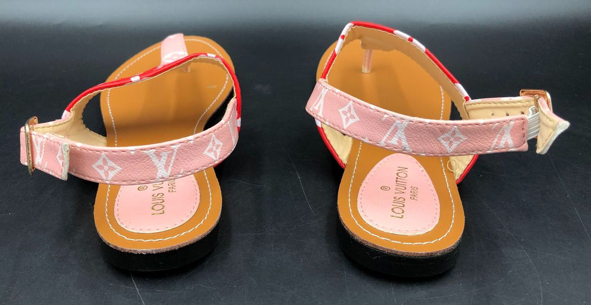 Louis Vuitton Inspired Women's Brown/Red/Pink Monogram Print Sandals - Size 38