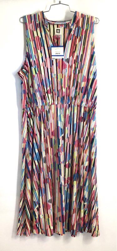 Anne Klein Women's Pink Pansy Combo Multicolor Stripe Sleeveless Dress XL NWT