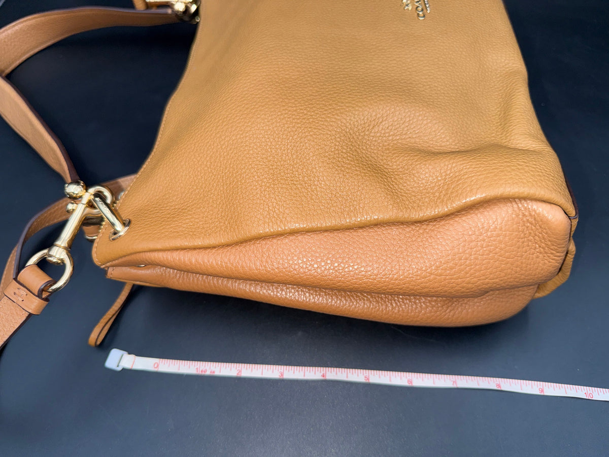 Coach Tan Pebbled Leather Mia Shoulder Bag Crossbody Gold Hardware COA