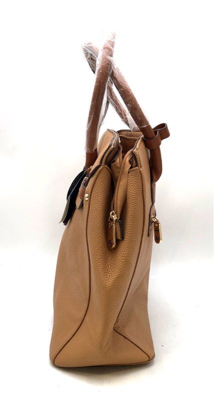 Adrienne Vittadini Natural Pebbled Tote Bag NWT Gold Hardware Workbook Sleeve
