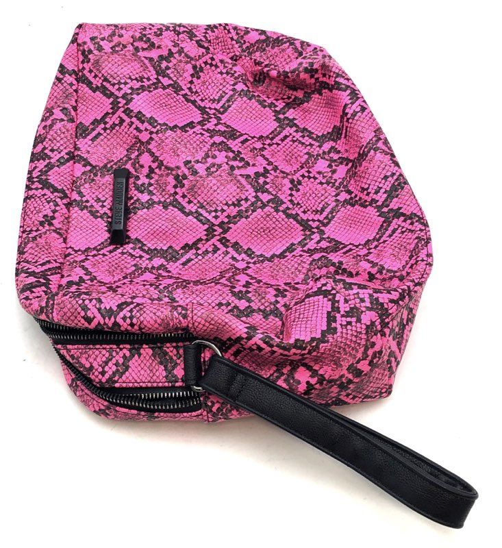 Steve Madden Pink Snakeskin Print Wristlet Pouch Bag Matte Black Hardware