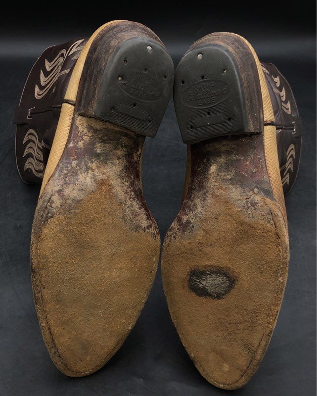 Old West Brown Tan Snakeskin Print Leather Western Cowboy Boots Size 9 D