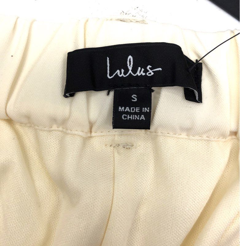 Lulus Women's Cream Pleated High Rise Wide Leg Pants Elastic Back NWT Sz S