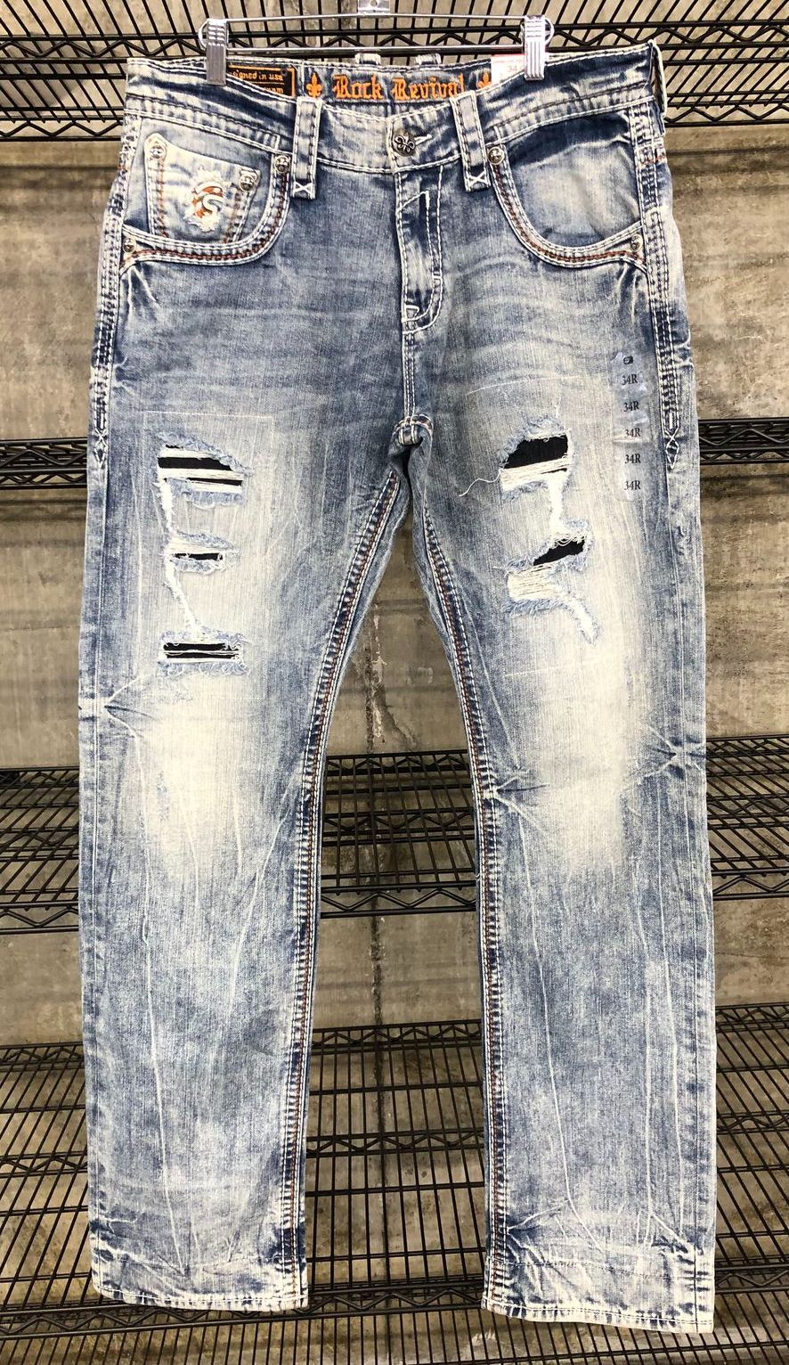 Rock Revival Men's 'Nilson Rlxd St 17' Blue Denim Relaxed Fit Jeans - Size 34/34