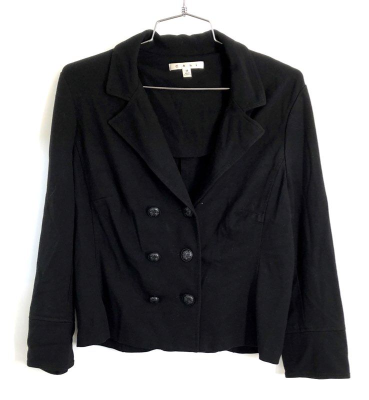 Cabi Women's Black Double Breasted Cropped Knit Blazer Jacket Sz M