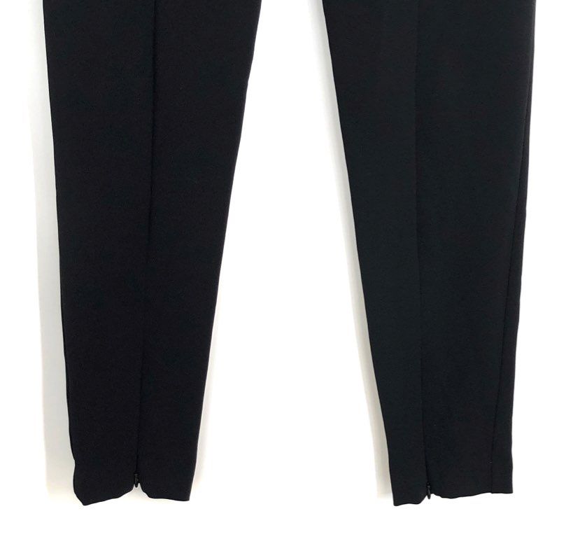 Trina Turk Women's Black Satin Trim Side Zip Ankle Zipper Tapered Pants Sz 2