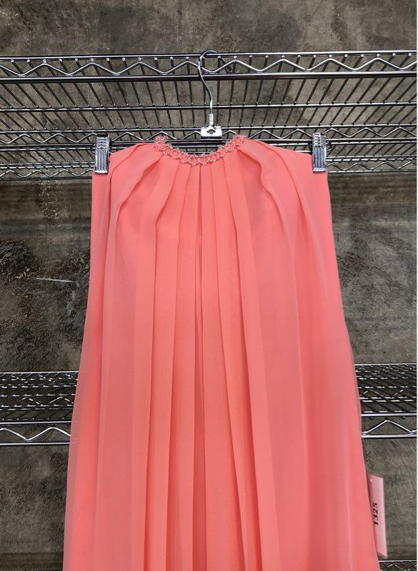 Alyce Designs 1325 Women's Gown Maxi Dress Coral Chiffon Beaded Open Back Sz 6