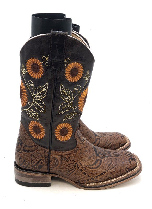 Fratello Sunflower Hand Tooled Leather Western Cowgirl Boots Size 5.5