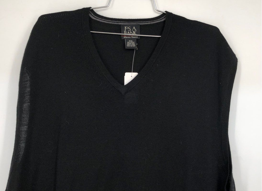 NWT Jos. A. Bank Men&#39;s Black Wool V-Neck Sweater Vest - Size 2XL