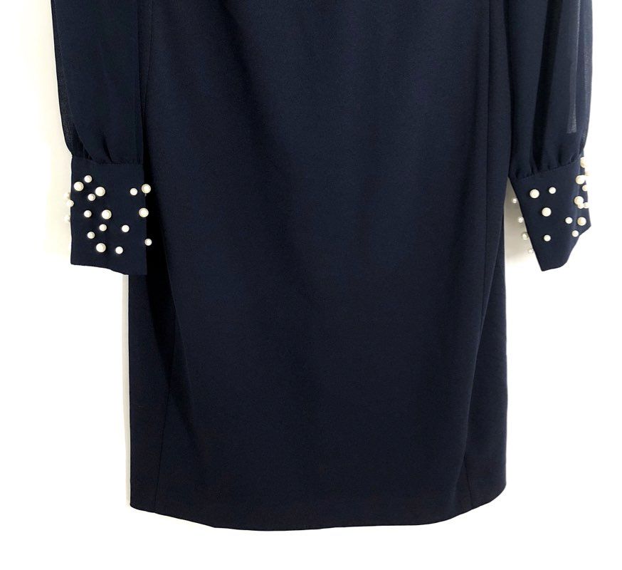 Karl Lagerfeld Paris Women's Navy Pearl Cuff Long Sleeve Sheath Dress Sz 2 NWT