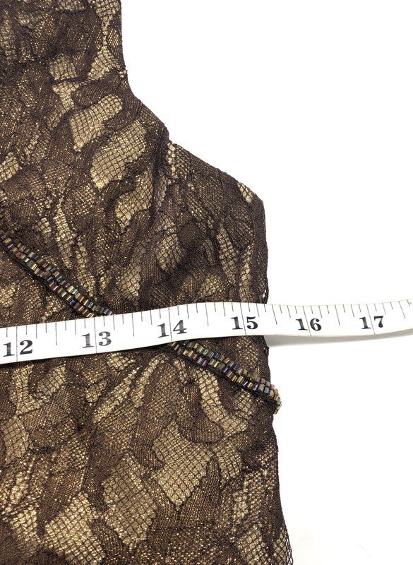 BCBGMAXAZRIA Women's Chocolate Gold Metallic Beaded Lace Cocktail Dress NWT Sz 4