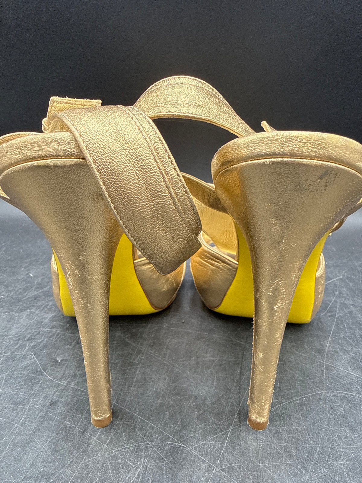 Versace Gold Leather Strappy Platform High Heel Sandals COA Size 38