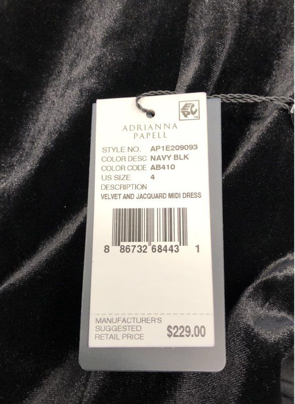 Adrianna Papell Women's Velvet Jacquard Midi Dress Black Navy Floral NWT Sz 4