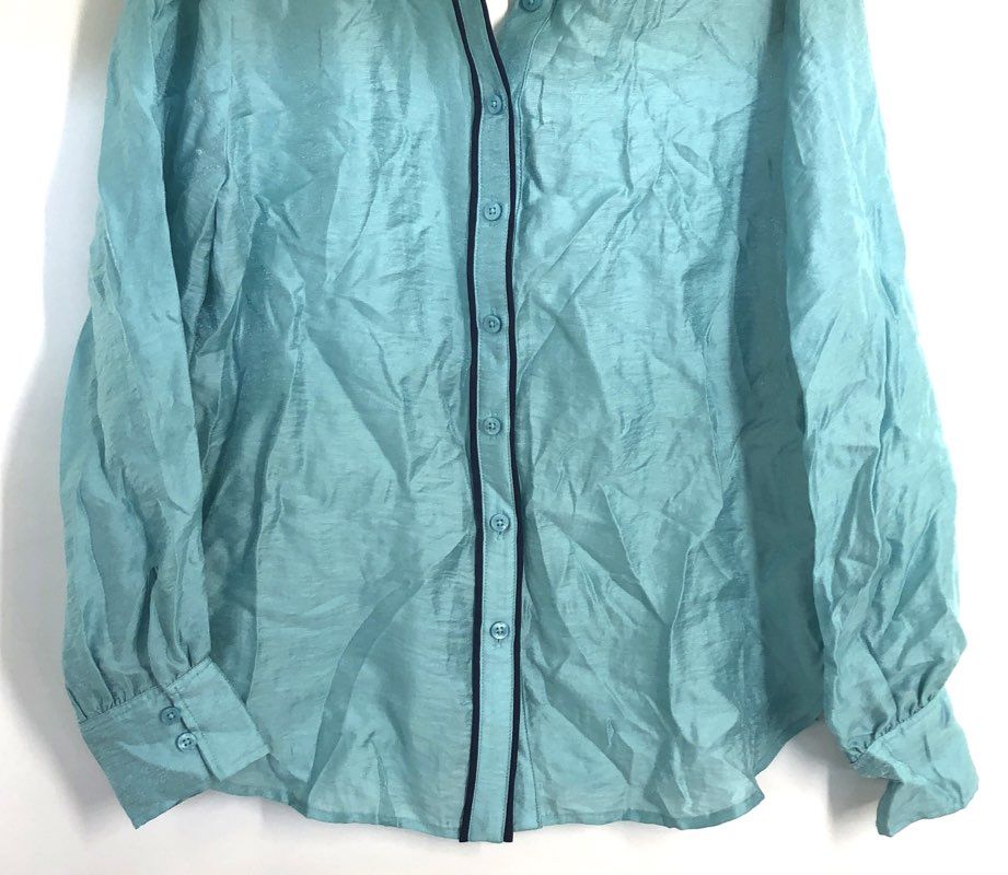 Chico's Women's Piping Shirt Aquatic Teal Button Front Long Sleeve Sz 1 NWT