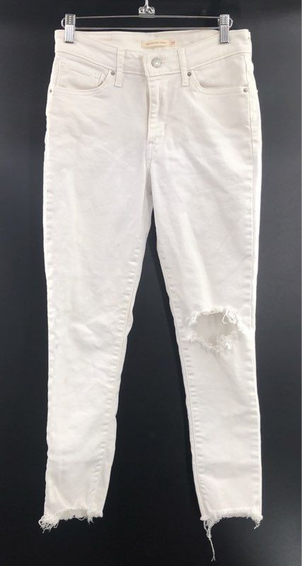 Levi's Women's 721 High Rise Skinny Jeans White Distressed Raw Hem Sz 27