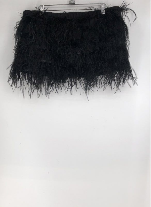 NWT Gianni Bini Women's Black Midnight Glamour Feather Mini Skirt - Size L
