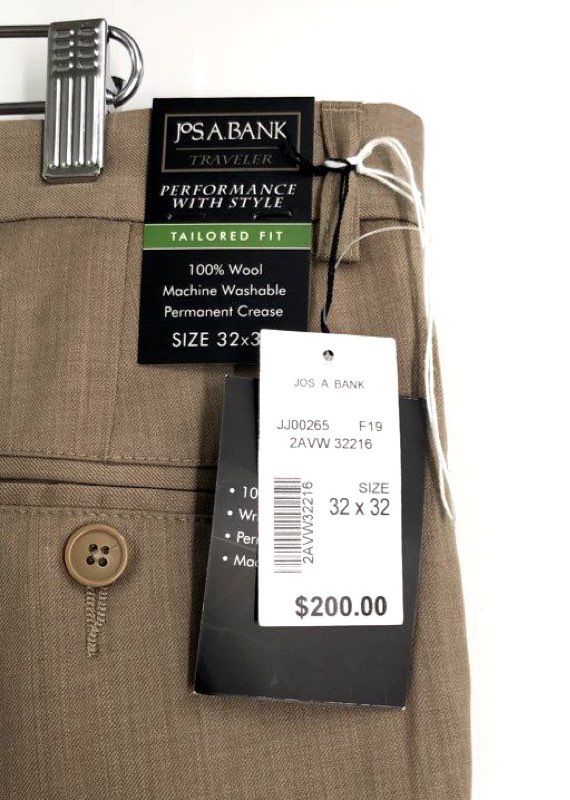 Jos. A. Bank Men's Traveler Pants Tan Brown 100% Wool Tailored Fit NWT 32x32