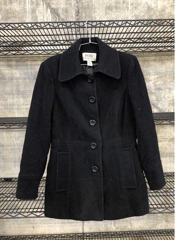 London Fog Women's Wool Blend Peacoat Black Button Front Car Coat Size S