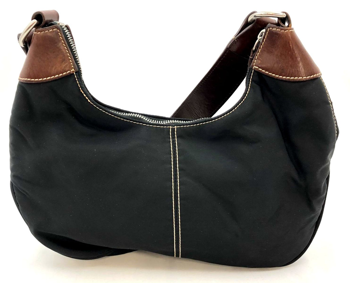 Vintage Dooney & Bourke Black Nylon Hobo Bag with Brown Leather Trim (+COA)