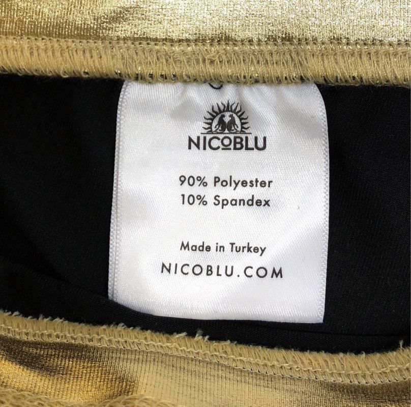 Nicoblu Women's Gold Metallic Shiny High Waist Tights Leggings Sz XS NWT