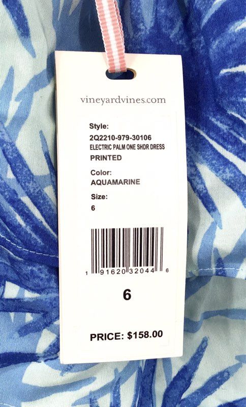 NWT Vineyard Vines Women's Aquamarine Palm One Shoulder Maxi Dress - Size 6
