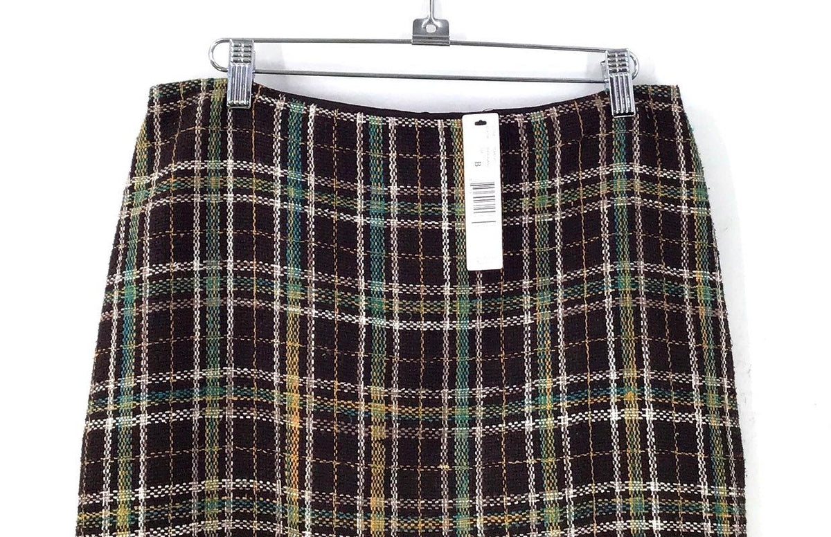 NWT Ellen Tracy Women's Mahogany Plaid Silk Straight & Pencil Skirt - Size 8