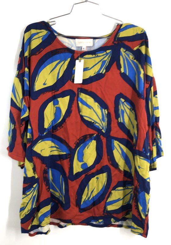 Corey Lynn Calter Women's Leaf Print Blouse Red Multicolor Anthropologie NWT XL