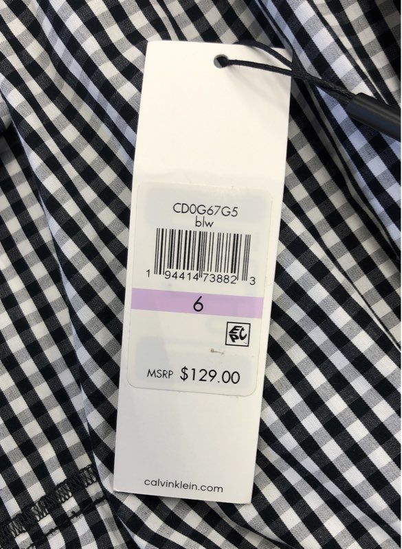 NWT Calvin Klein Women's Black White Check Wrap Dress - Size 6