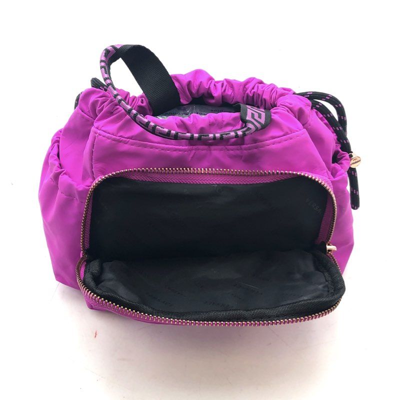 Versace Parfums Purple Nylon Drawstring Pouch Vanity Bag Greca Handle