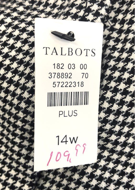 Talbots Women's Hampshire Ankle Pants Black White Houndstooth Plus Sz 14W NWT