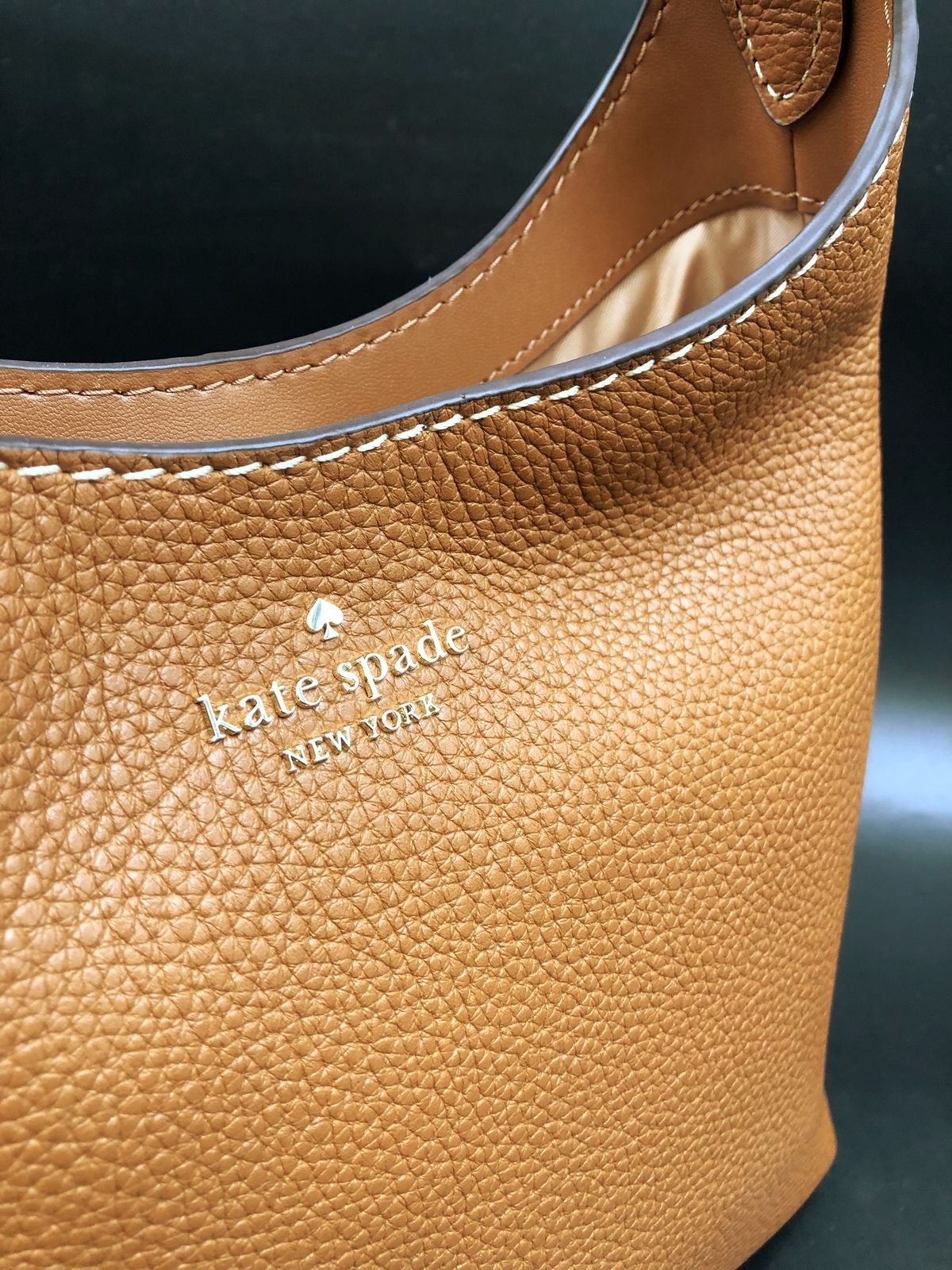 Kate Spade Cognac Brown Pebbled Leather '454' Shoulder Bag Silver Hardware COA