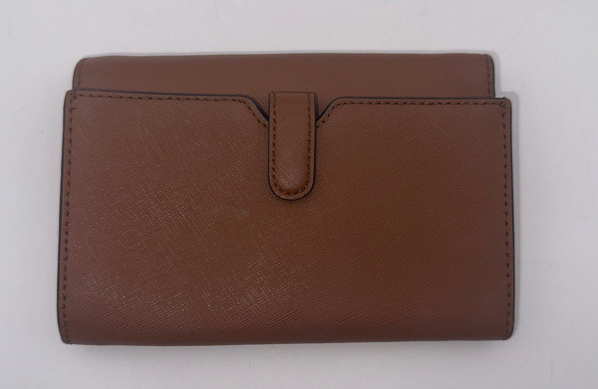 Michael Kors Brown Saffiano Leather Bifold Wallet Gold Hardware