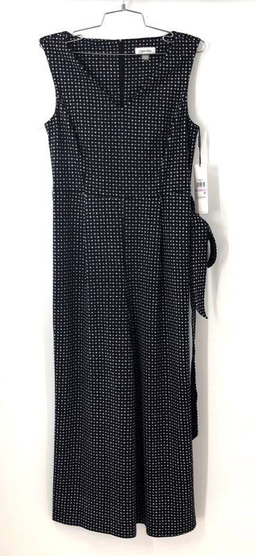Calvin Klein Women's Black White Geometric Wide Leg Sleeveless Jumpsuit Sz 6 NWT