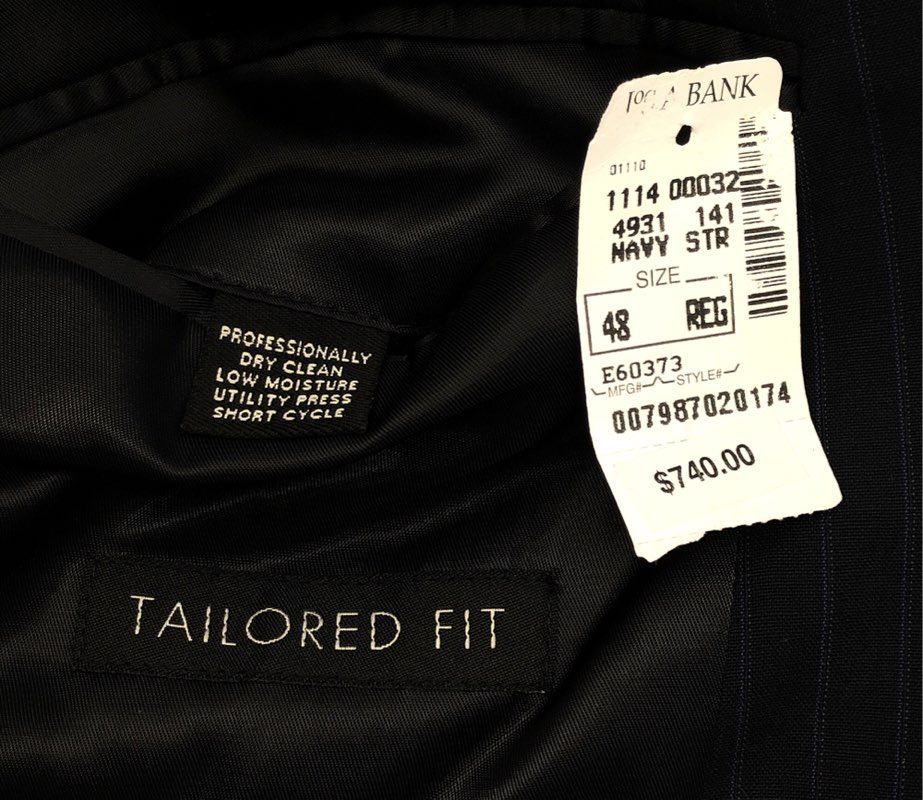 NWT Jos. A. Bank Men's Tailored Fit Sport Coat Blazer Navy Pinstripe Sz 48R