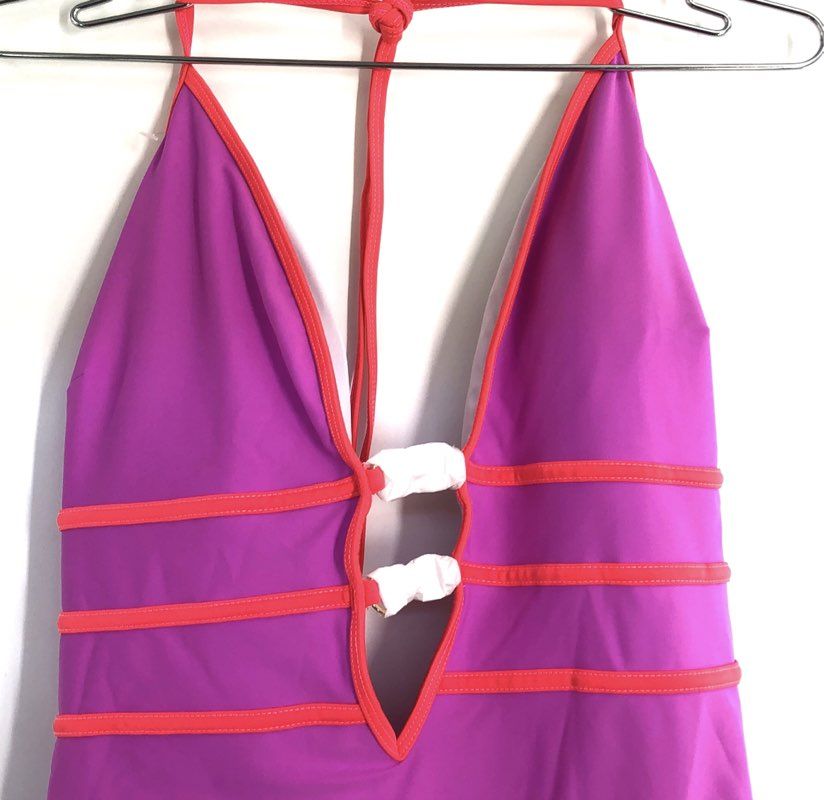 Cupshe Women's Purple Orange One Piece Swimsuit Cutout Deep V-Neck Sz XL NWT