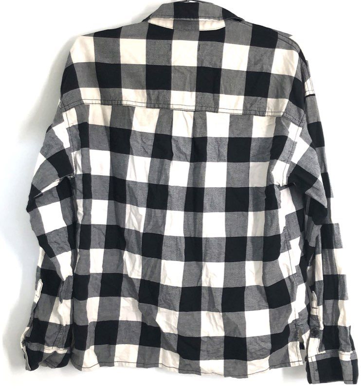 Madewell Women's Black White Buffalo Plaid Button Down Shirt Pockets Size S