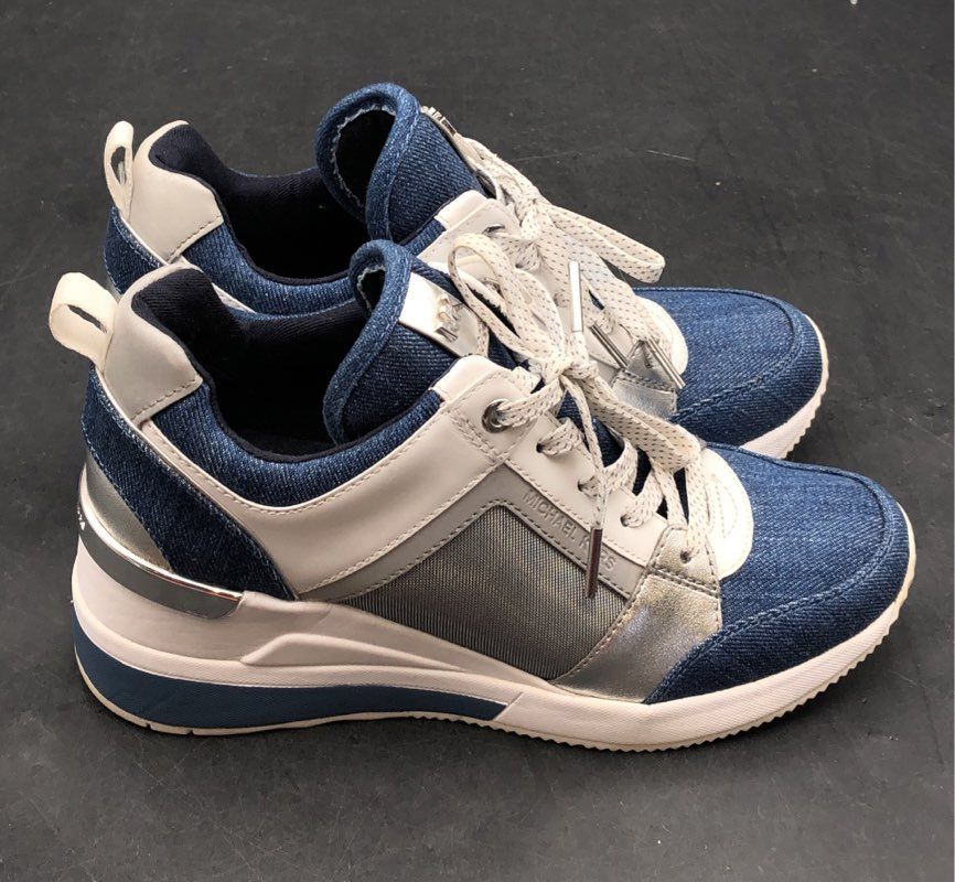 Michael Kors Blue Denim Silver Metallic Trainer Sneakers Women's Size 7M