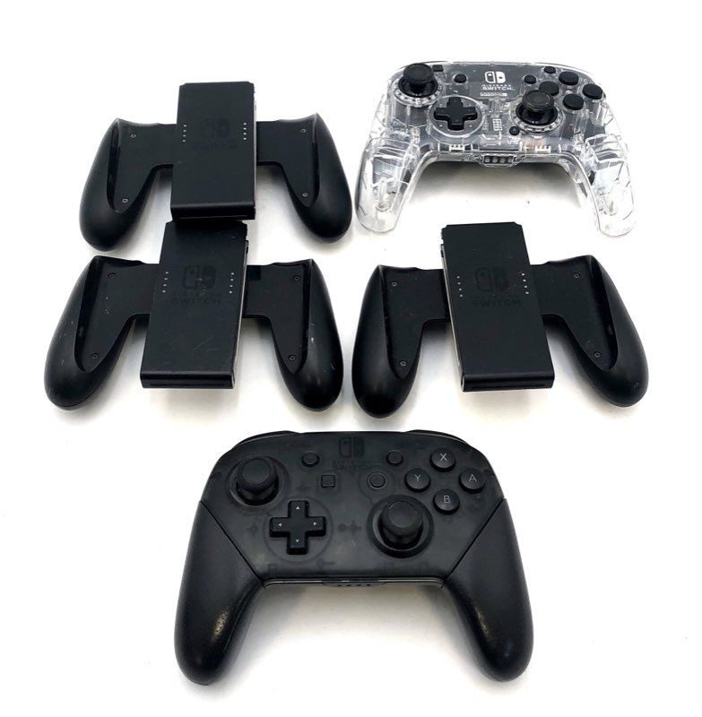Nintendo Switch Pro Controller Black & Clear + 3 Joy-Con Grips OEM Lot