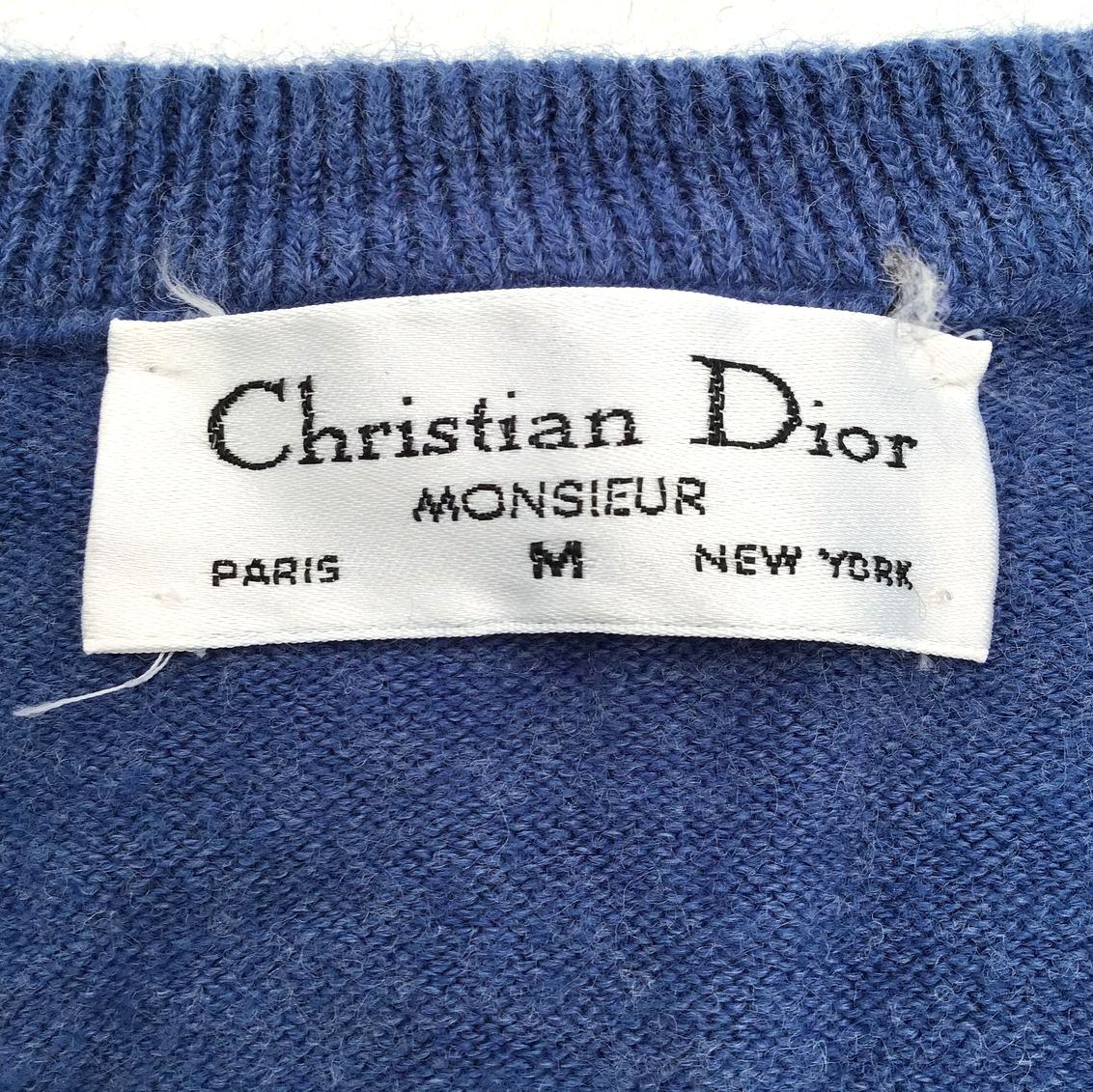 Vintage 80s Christian Dior Monsieur Men's Blue V-Neck Orlon Sweater Sz M COA