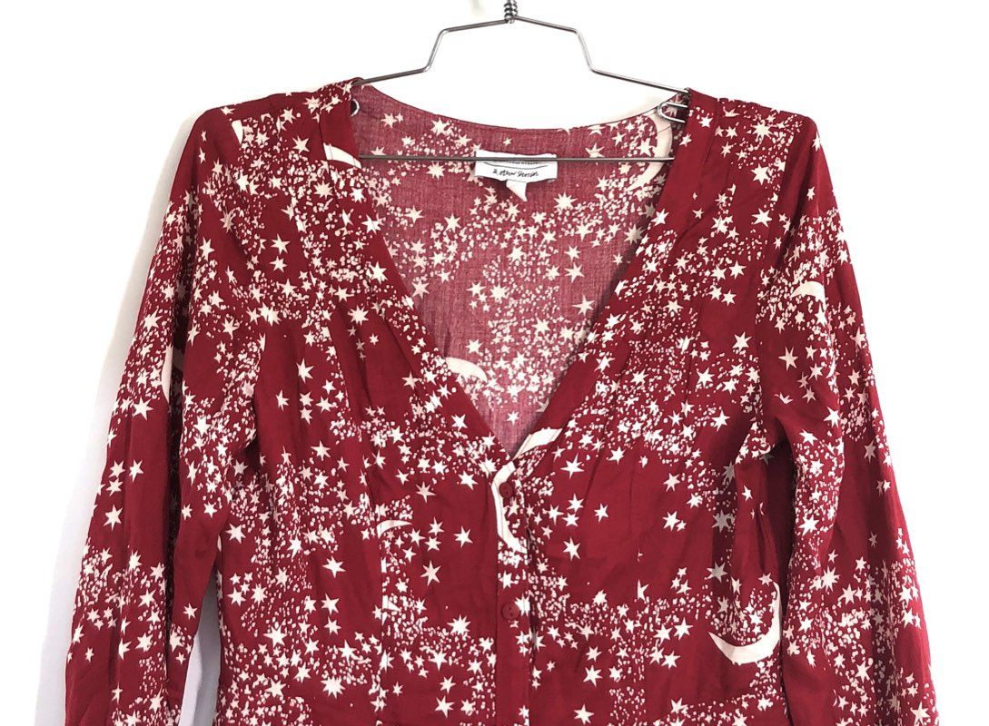 & Other Stories Women's Red Celestial Star Moon Button Front Dress Sz 2