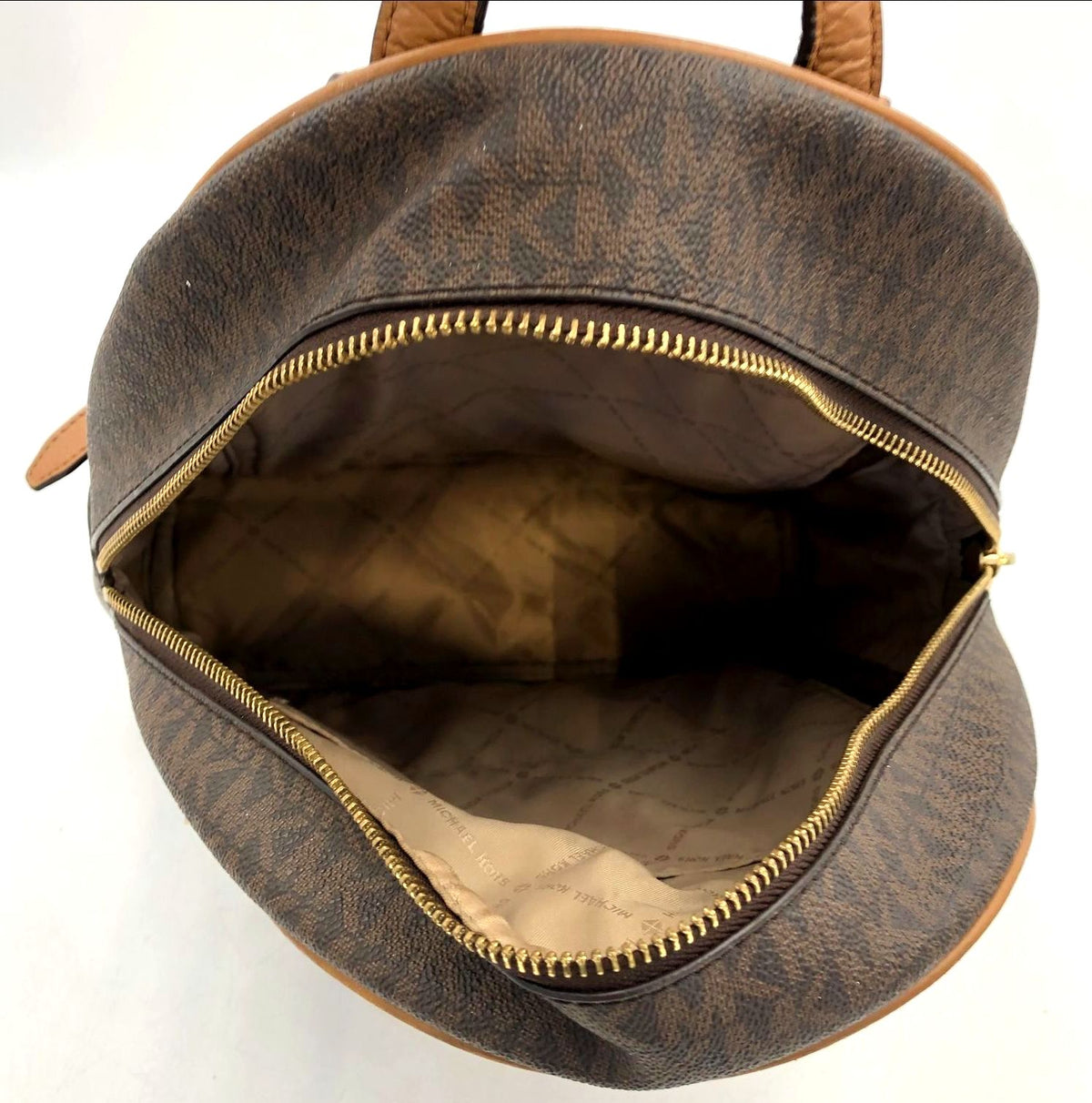 Michael Kors 'Abbey' Brown Signature Print Backpack w/ Gold Studded Trim (+COA)