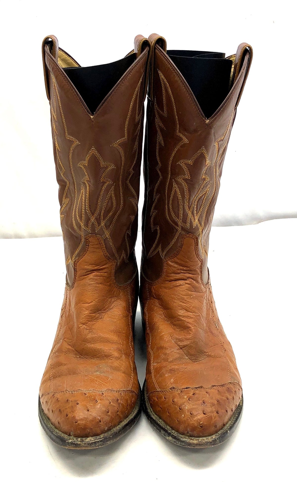 Tony Lama Brown Ostrich Leather Western Cowboy Boots USA Made Size 11 D