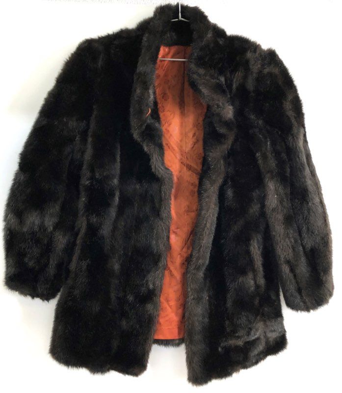 Vintage 90s Women's Dark Brown Faux Fur Coat Made in USA Floral Lining