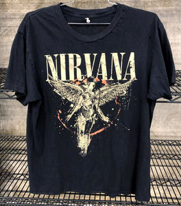 Vintage Y2K Nirvana In Utero Artwork Men's Black Graphic Band T-Shirt - Size M