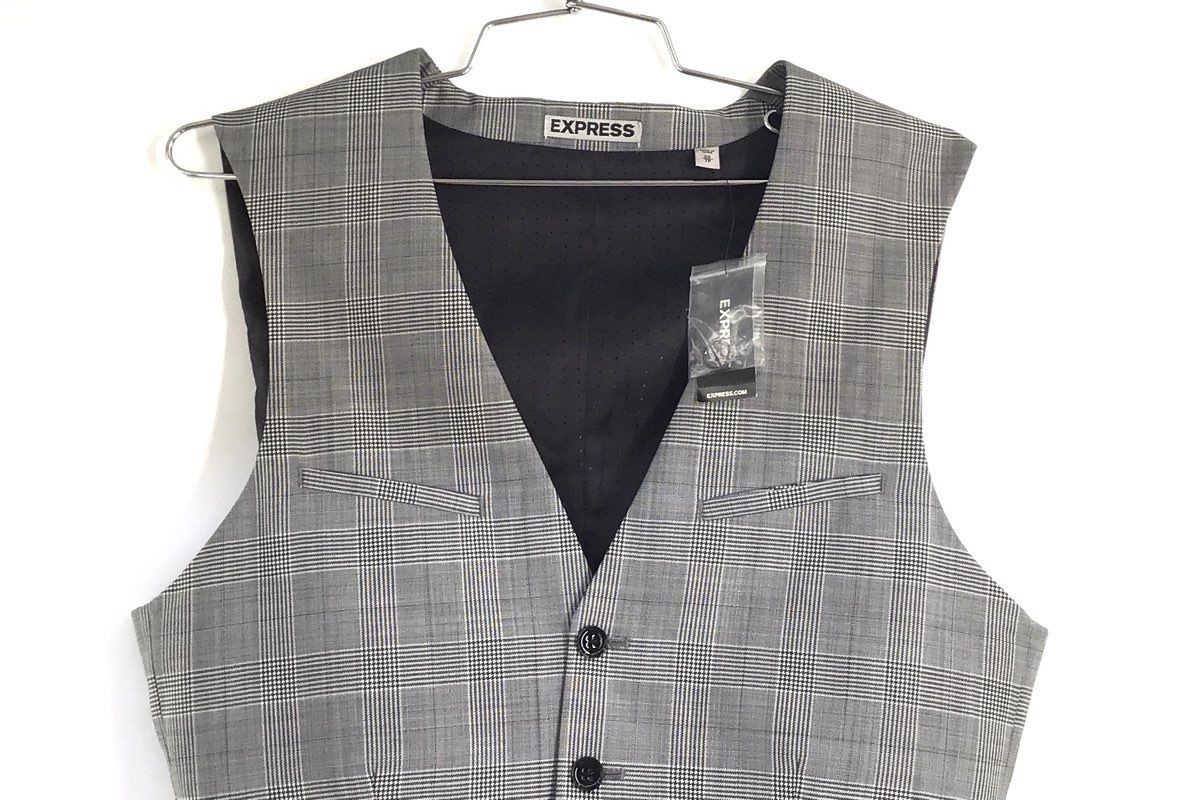 Express Men's Gray Glen Plaid Wool Blend Suit Vest Waistcoat NWT Sz XS
