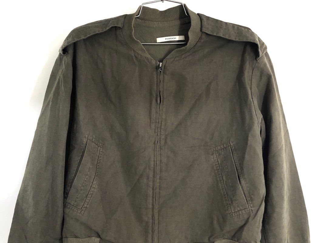 Pharaoh Boys Olive Green Full Zip High-Low Frayed Hem Bomber Jacket Sz 1