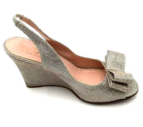 Kate Spade New York Charm Silver Glitter Slingback Heels- Size: 6.5 (+COA)