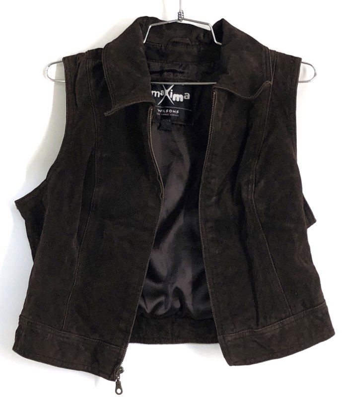 Vintage Y2K Wilsons Maxima Women's Brown Suede Leather Full Zip Vest Sz L