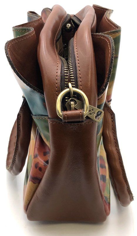 Patricia Nash Brown Leather Floral Butterfly Print Satchel Crossbody Bag